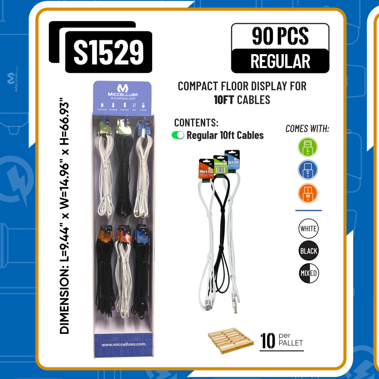 S1529 Miccell Compact Floor Display (10ft Cables / 90 pieces) (Bundle)