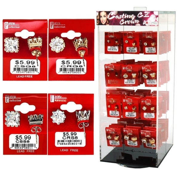 S2582 Mix Combo Crown Casting Earrings Stack Display 72 Pcs